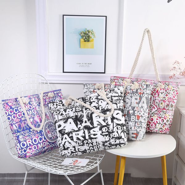 

fashion beach hand shoulder women's fashion letter print tote bag shopping travel women's shoulder bag