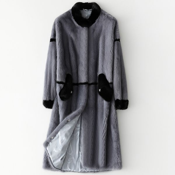 

not sold out] autumn and winter new imported whole mink coat ladies long fur fashion warm coat, Black