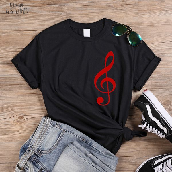 

musical note pattern print streetwear tshirt women letter funny female t shirt entertainment t shirt summer cotton tees q 169, White