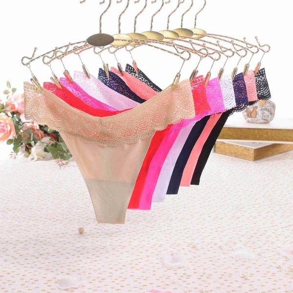 

lace seamless briefs invisible women thongs and g strings breathable panties thong for women ice silk briefs erotic, Black;pink