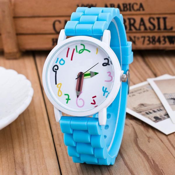

women summer simple fashion student quartz watch silicone strap candy color children watches cute number design wristwatches, Slivery;brown