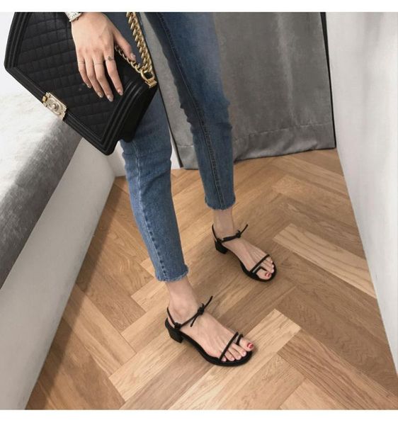 

new summer korean version of roman chunky heel sandals, Black