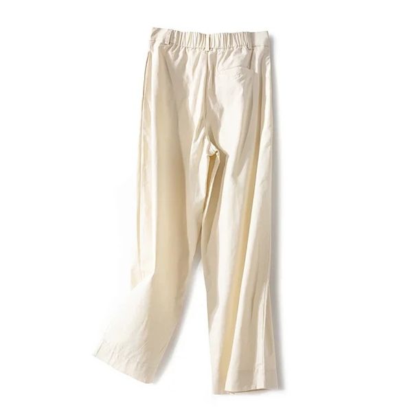 

2020 new high waist women's ankle-length pants elastic waist 100% cotton all-match casual loose long trouser, Black;white