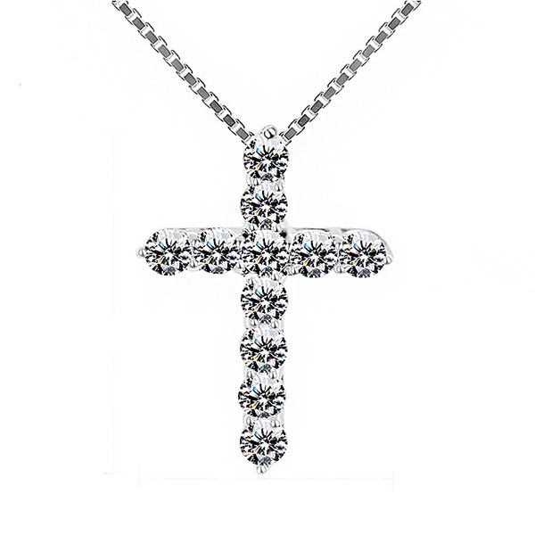 

wholesale 20pcs female ladies cross crystal pendant necklaces 5a zirconia necklaces lover choker jewelry gift for women girl, Silver