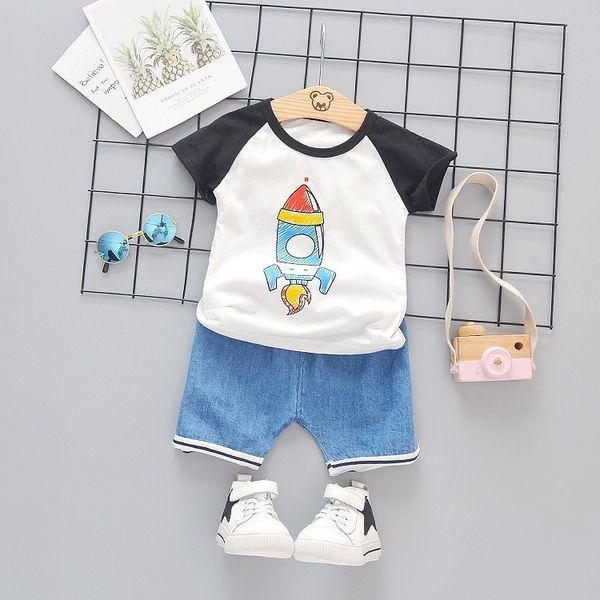 

clothing sets summer children girl boys kids cartoon rocket t-shirt shorts 2pcs/sets infant clothes fashion cotton costume tracksuits, White