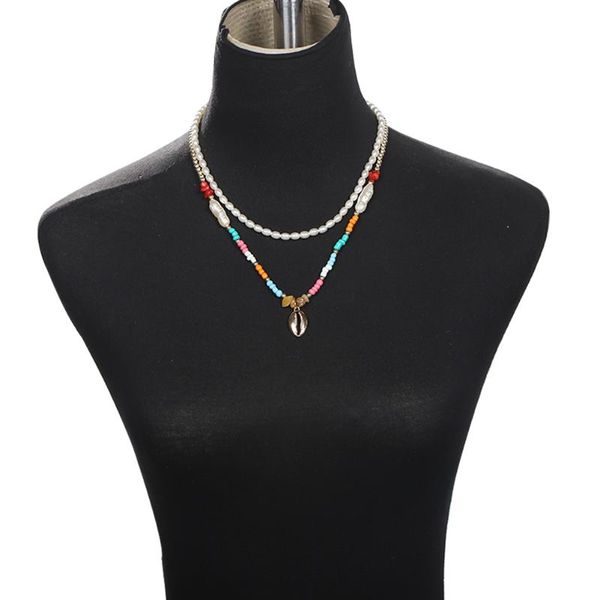 

bohemia trendy ethnic elegant personality beads chains necklace for women fashion simple pearl double necklace party jewelry, Silver