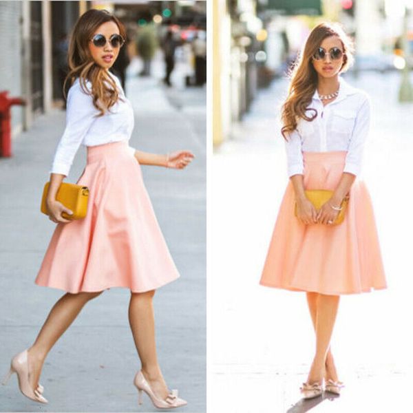 

2020 autumn fashion women stretch high waist skirts casual skater polyester flared pleated swing skirt, Black