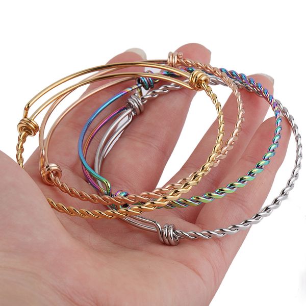 

diy stainless steel expandable adjustable bracelets bangle for women men 55mm 60mm 65mm size twisted wire knot bracelet jewelry, Golden;silver