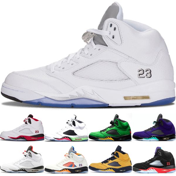 

mens 5 5s sports basketball shoes metallic silver olympic metallic gold oreo red suede space jam international flight sneakers