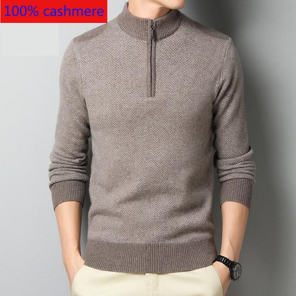 

new winter men 100% cashmere semi high zipper collar computer knitted casual thick men sweater plus size xs-5xl, White;black
