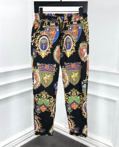 

2020 new fashion brand casual cotton crown badge print pencil pant for men, Black