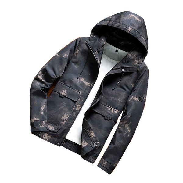 

autumn men casual spring hooded camouflage jacket with print men's windbreaker coat male army camo outwear, Black;brown