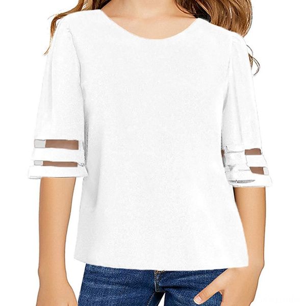 

new solid color v-neck mid-sleeve loose children's clothing mesh stitching casual shirt children's clothing shirt sale, White;black