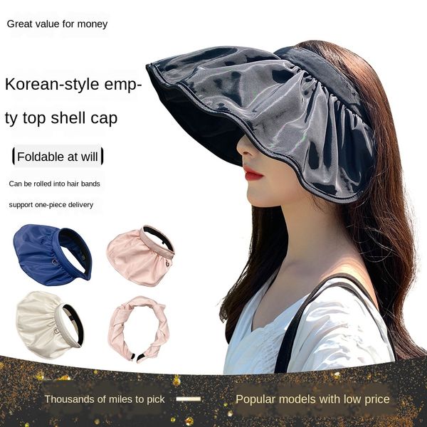 

san sun sun toque visor cap shi new female korean east gate shell hat sunscreen hat foldable, Blue;gray