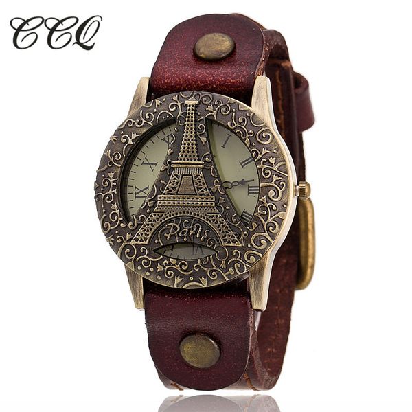 

ccq brand vintage cow leather bracelet tower watch casual luxury women wristwatch quartz watch relogio feminino c33, Slivery;brown