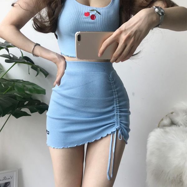 

elastic high waist knitting womens skirt drawstring hip package mini skirts female 2020 summer streetwear ladies bottoms, Black