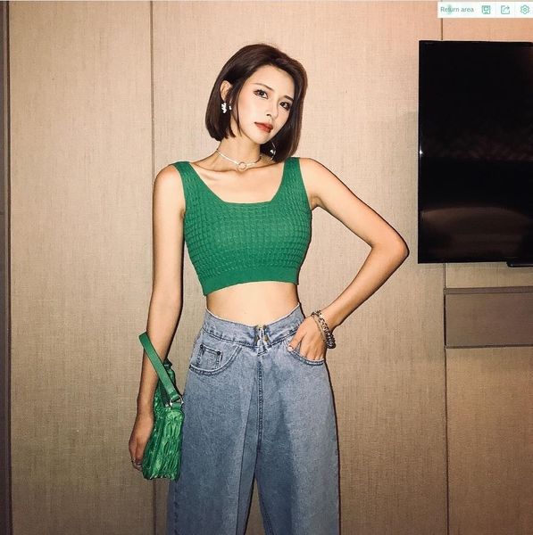 

xdj6g lige fashion brand sleeveless knitted vest outer wear navel sling women's inner wear short bottoming camisole vest women, Camo