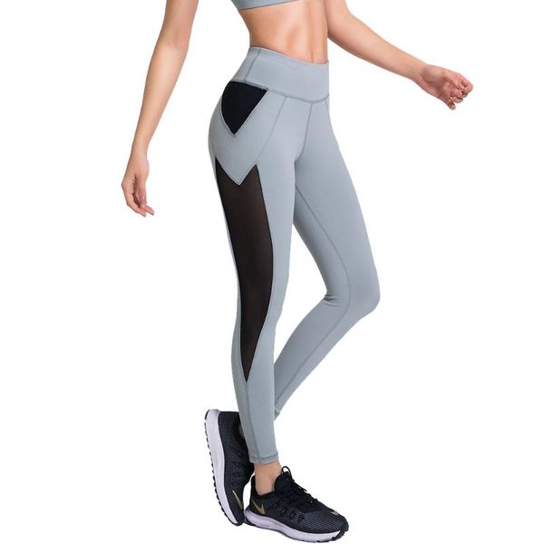 

women yoga pants color blocking summer panelled mesh workout running leggings soft elastic tummy control athletic tights, Black;blue