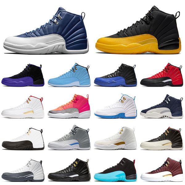 

xii mens basketball shoes 12 new quality stone blue university gold men jumpman reverse flu game fiba dark grey trainers athletic sneakers, White;red