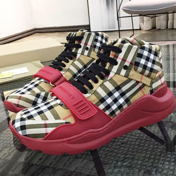 

new 2020 mens shoes sports casual breathable fashion shoes for men zapatos para hombre flats high -vintage check cotton sneakers on sale