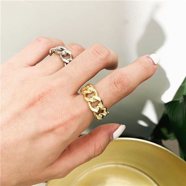

srcoi retro fashionable metal adjust ring europe gold silver color hollow twist chain open ring female geometric women jewelry, Golden;silver