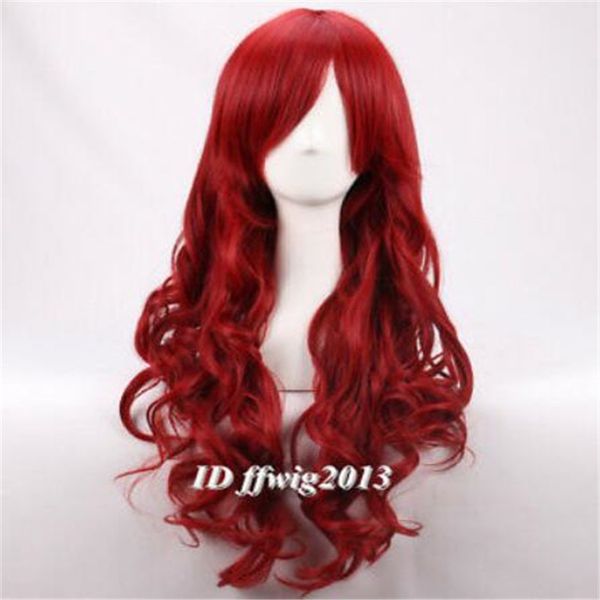 

fine dark red curly wavy long cosplay wig wigs for women, Black