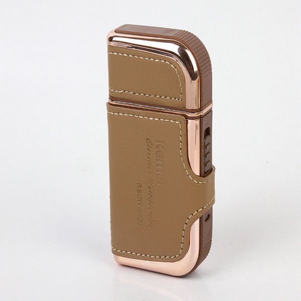 

2016 kemei km 5600 2 in 1 leather case men electric shaver reciprocating rechargeable and cordless razor vintage brown hairclippersdesign dc