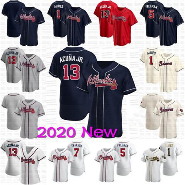 

13 ronald acuna jr. 2020 atlanta jerseys freddie an chipper jones aaron murphy shane greene foltynewicz justice glavine baseball jersey, Blue;black