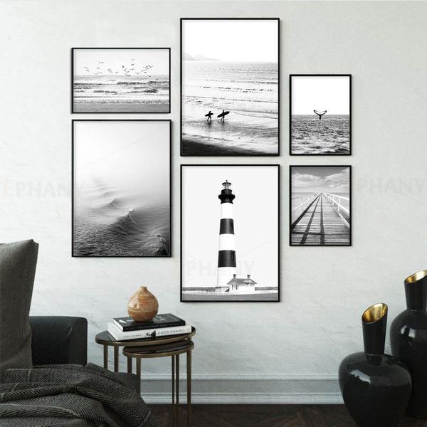 

black white sea landscape canvas art nordic poster nature wall print landscape painting decorative picture home decoration