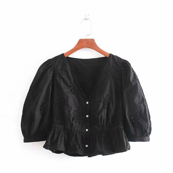 

summer top вышитые рубашки новые женские моды вышитые полые v-образным вырезом однобортный рубашка топ c6339, White