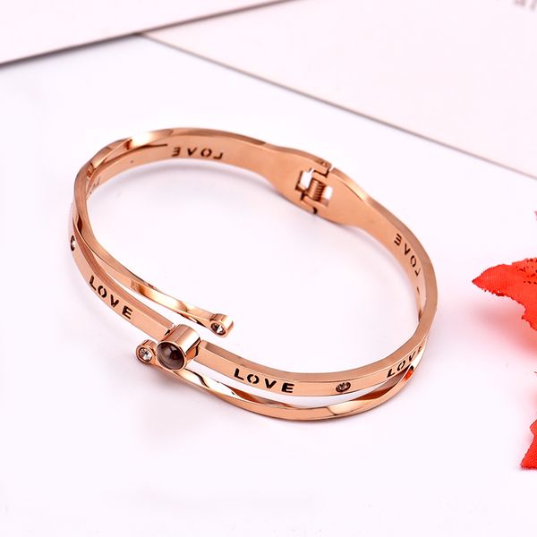 

публичное уведомление new titanium сталь rose fine gold cz 100 языков, я люблю тебя проекция звезды шарма браслета женщин, Black