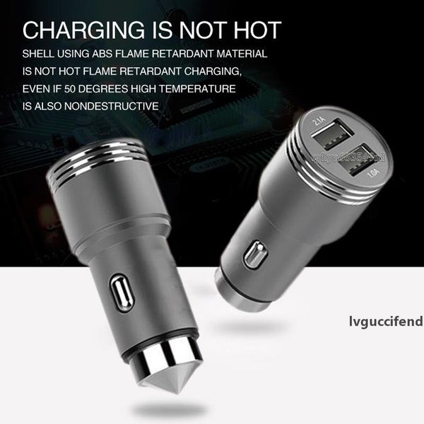 

dual 2-port usb car charger aluminum alloy safety hammer for cellphone samsung s7 s8 plus