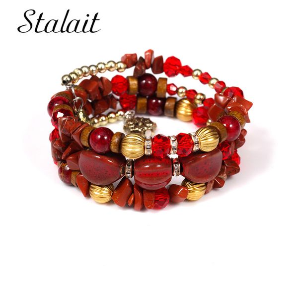 

bohemian multilayer geometric stone spiral beaded bracelets for female charm flower gold color alloy bracelet wedding jewelry, Black