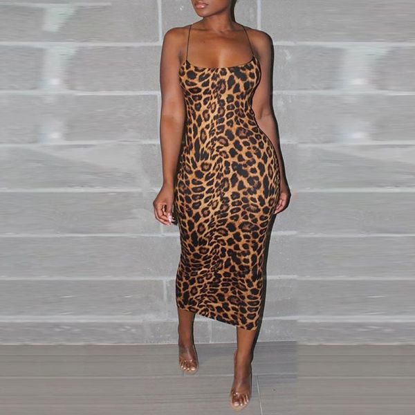

spaghetti strap leopard print bodycon dress, Black
