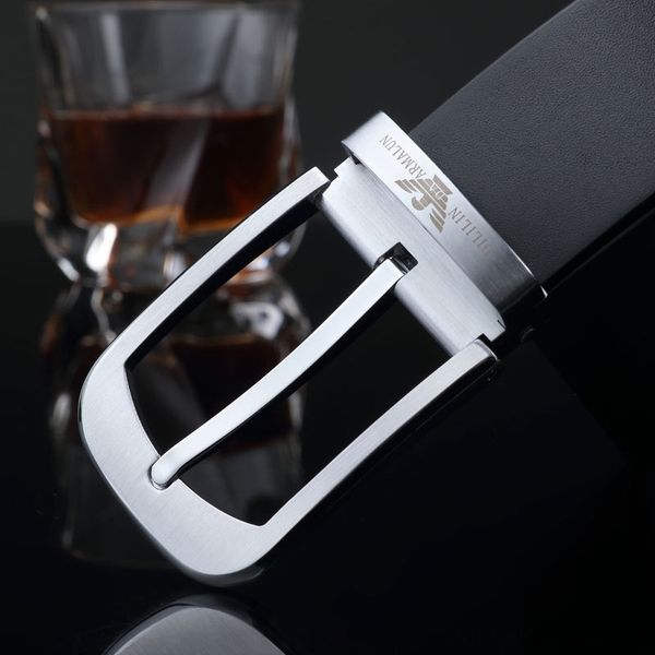 

royalmen's double-sided genuine leather layer cowhide casual naked stainless steel buckle antique belt pin pin, Black;brown