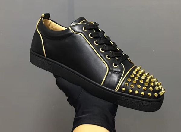 

low gold spikes aurelien sneakers flat women,men red bottom shoes perfect quality casual outdoor trainer perfect gift, Black