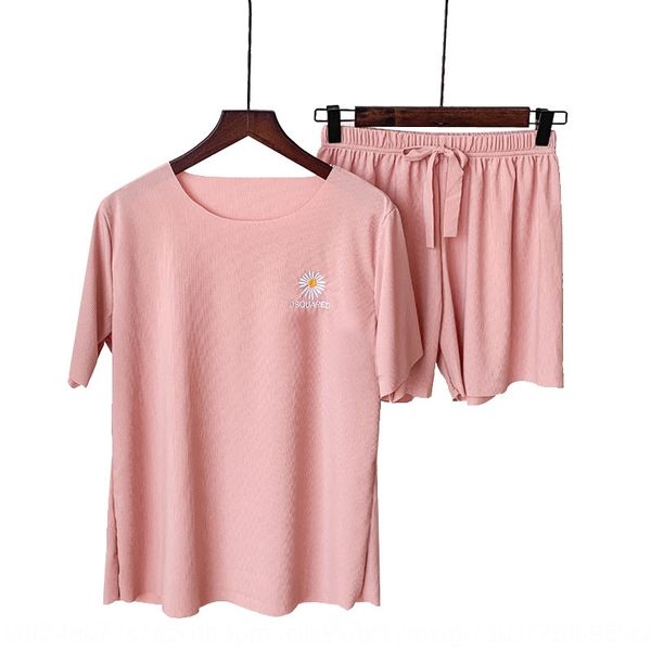 

new daisy girlfriends home clothes and shorts set soft ice silk home clothes short-sleeved shorts fashionable casual women's wear, Blue;red
