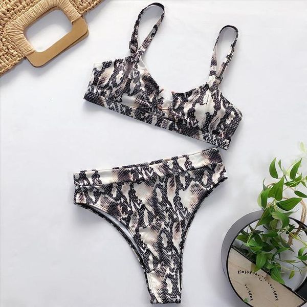 

gold leopard buckle leopard printed women bikini set two piece snake pattern swimwear halter swimsuit set bathing suits, White;black
