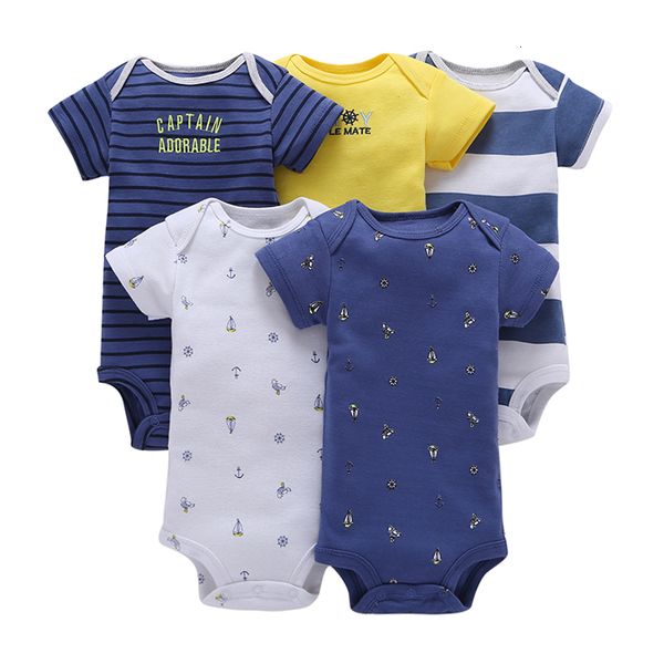 

bodysuit set newborn boy girl clothes short sleeve stripe bodysuits 2020 summer costume 5pcs/set body suit clothing cotton, Blue