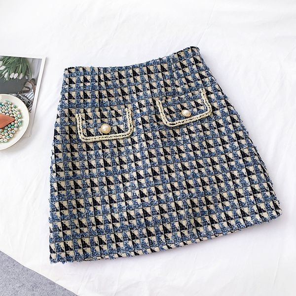 

2020 winter amp 100% cotton autumn new arrival sliming thin plaid skirt a line skirt thick tweed skirt short plus size free, Black