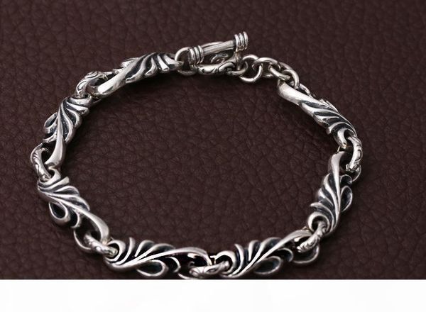 

a personalized 925 sterling silver jewelry antique silver american european hand -made designer scroll link chain bracelets for men wom, Black