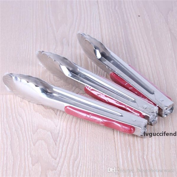 

9/12/14 inch stainless steel food bread clip non-slip red handle bbq grill clamp multifunctional kitchen aunty-food clip bh0057