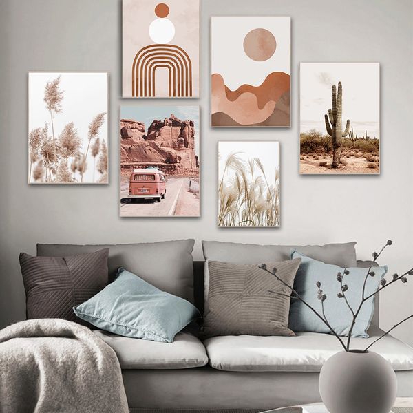 

desert cactus print reed flower poster sun boho wall art posters abstract painting nordic nature decorative picture home decor