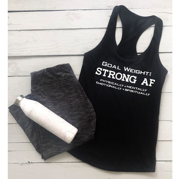 

vest goal weight strong af physically mentally emotionally spiritually tank funny women racerback gym workout tee shirt top, White