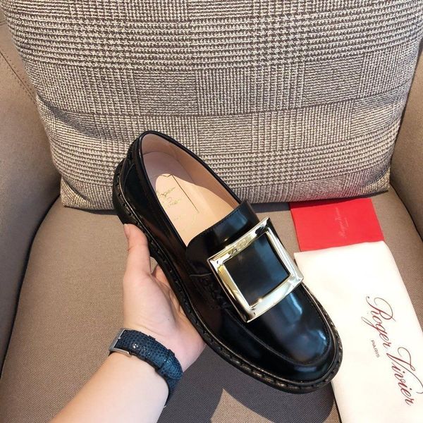 

new casual shoes lady drill buckle lok leather casual fashion flat bottom shoe handsome and cool 111703, Black