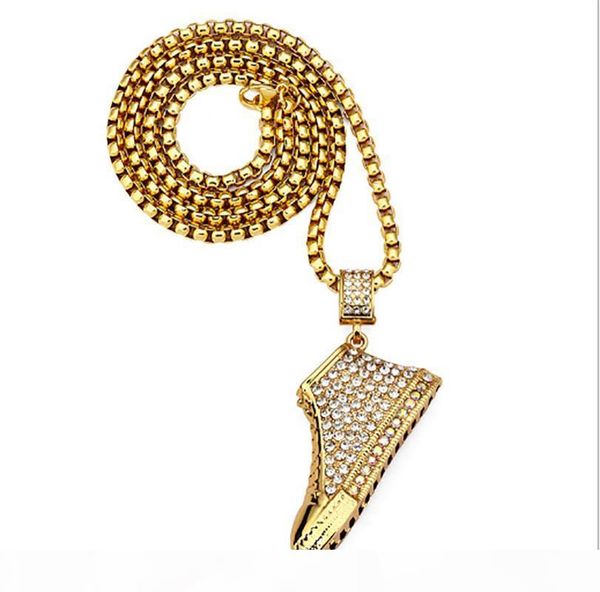 

e jewelry statement necklace men 's 18k real gold plated shoe pendant necklace iecd out chain 30 &quot ;long chain hip hop bling, Silver