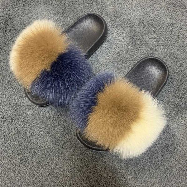 

2020 fxfurs raccoon fur flat flip-flop sandals are worn over fur, Black