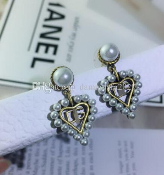 

selling alloy letter pendant heart-shaped pearl earrings ladies earrings party fashion accessories, Gray