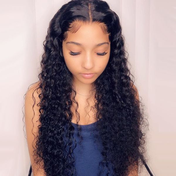 

brazilian water wave wig 13*4 lace front human hair wigs pre plucked 30inch 4x4 lace closure wig 150% density remy modern show, Black