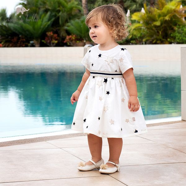 

db13093 dave bella summer baby girl's cute bow stars print mesh dress children fashion party dress kids infant lolita clothes, Red;yellow
